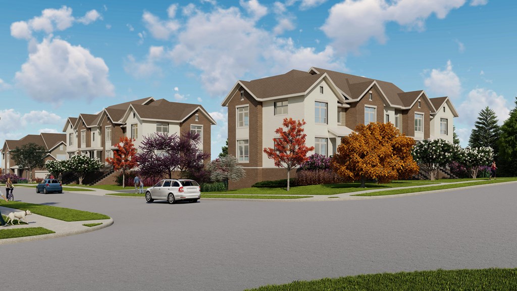 a rendering of a row of houses on a street