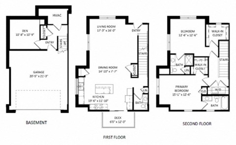 a floor plan of a house with three bedrooms and two baths
