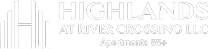 the graphic of a river crossing with the words highlands at river crossing