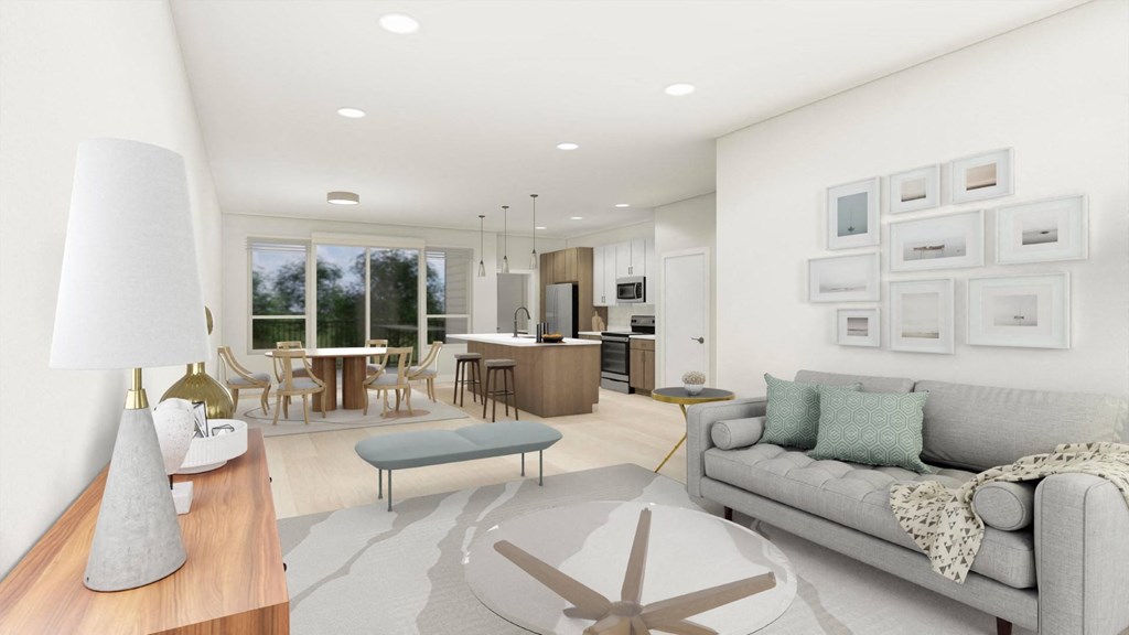 a living room with a couch and a table