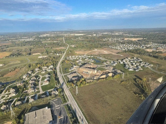 an aerial view of a city from an airplane