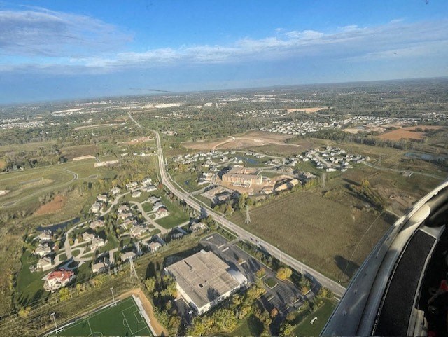 an aerial view of a city from an airplane