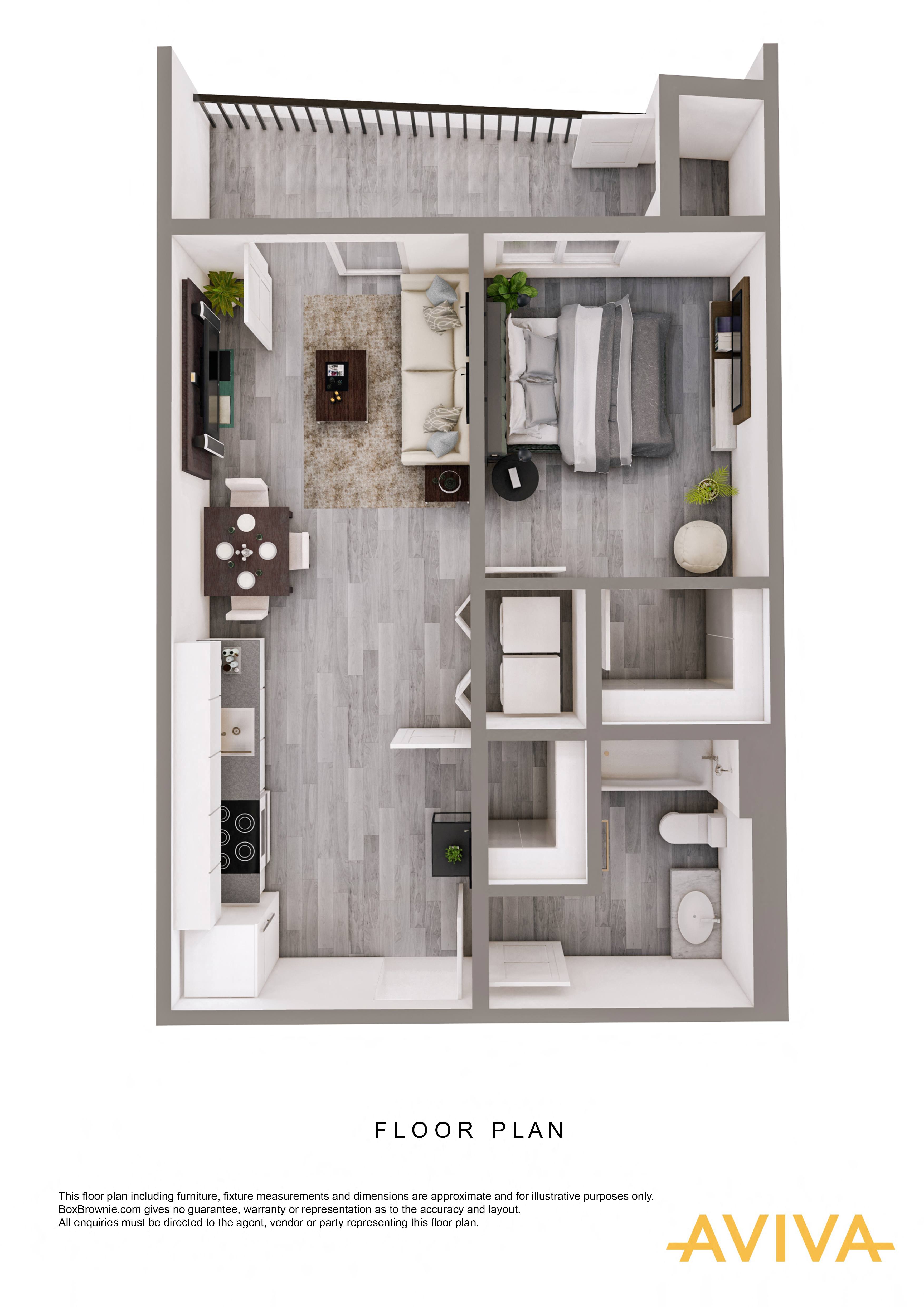 1 bedroom apartment floor plan at AVIVA Apartments