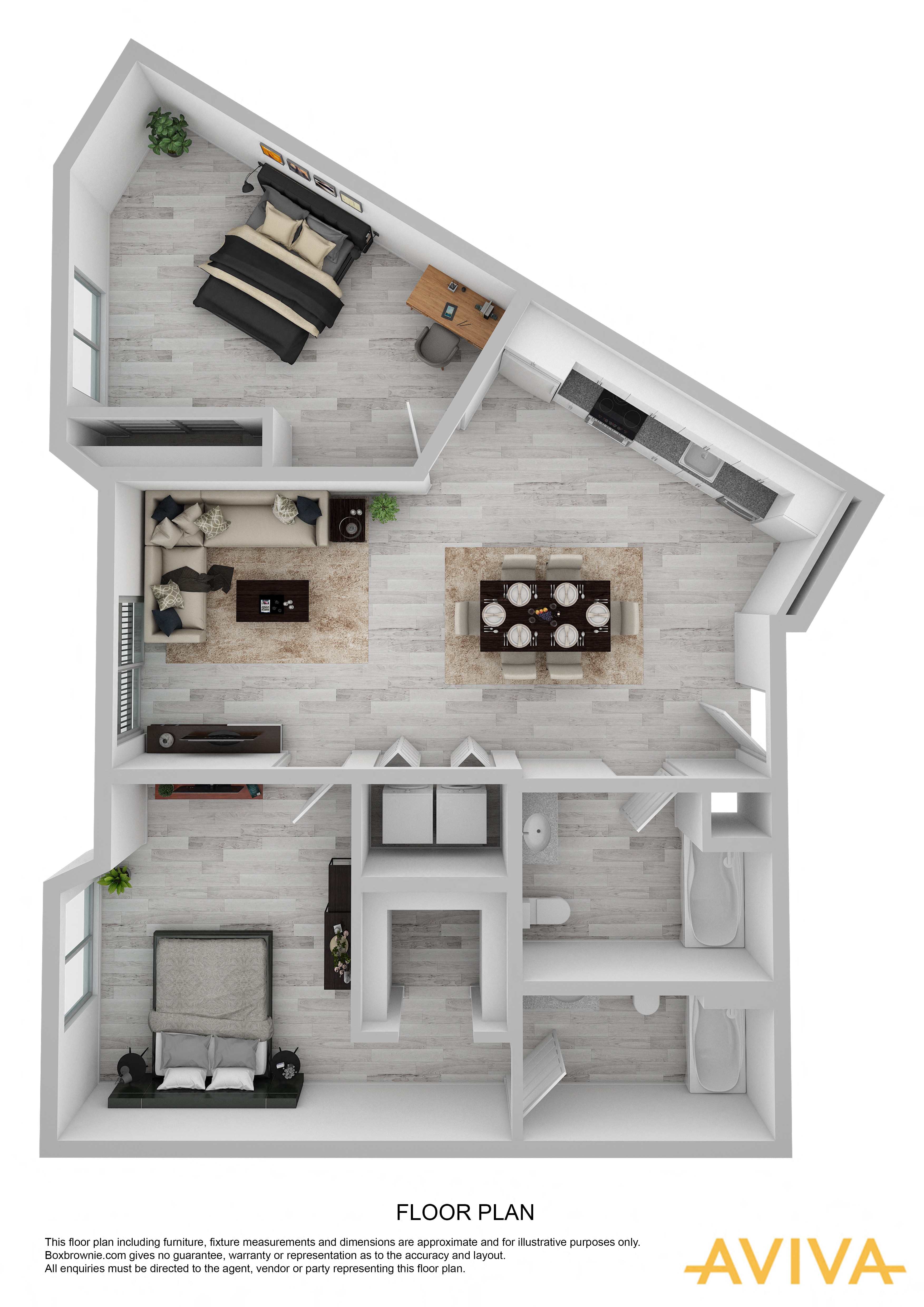 2 bedroom apartment floor plan at AVIVA Apartments