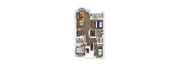 A floor plan of apartment in bethany with a kitchen, living room, and two bedrooms.