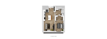 A floor plan of a house with a kitchen, living room, and two bedrooms.