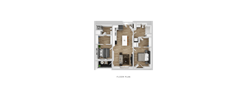 A floor plan of a house with a kitchen, living room, and two bedrooms.