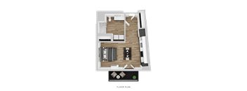 A floor plan of a room with furniture layout.
