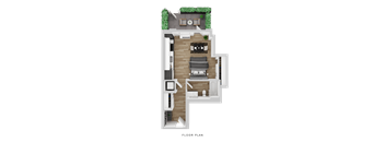 A floor plan of a house with a living room, dining room, kitchen, and bathrooms.