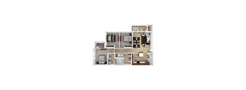 A floor plan of a house with a kitchen, living room, and bedrooms.