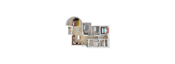 A detailed 3D floor plan of a modern house layout.