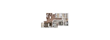 A floor plan of a house with a kitchen, living room, and bedrooms.