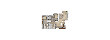 A floor plan of a house with two bedrooms, a living room, a kitchen, and a bathroom.