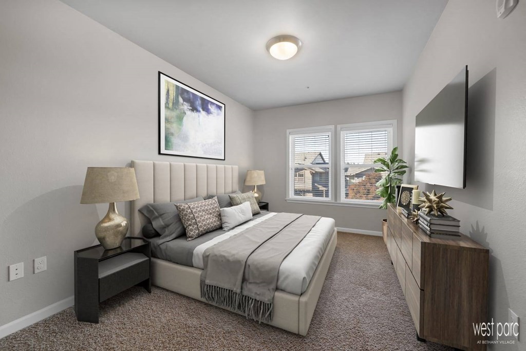 Bedroom of an apartment at west parc in bethany village located near portland and beaverton oregon