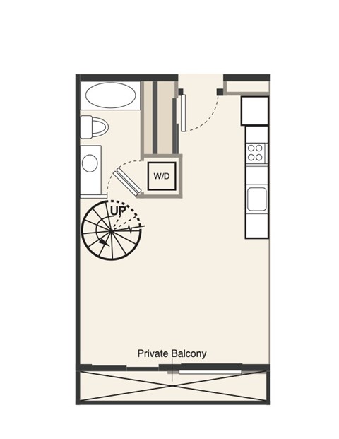 A floor plan of a private balcony with a wheelchair ramp.