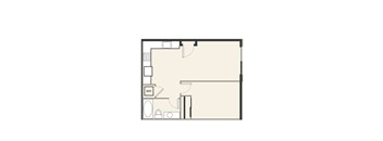 A floor plan of a room with a W/D and a door.
