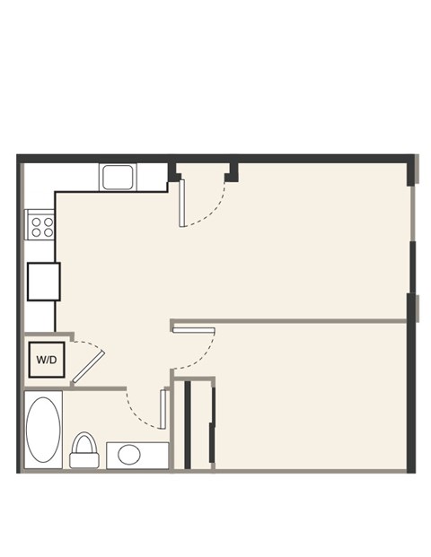 A floor plan of a room with a W/D and a door.