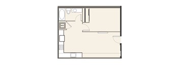 A floor plan of a room with a W.D. labeled area.