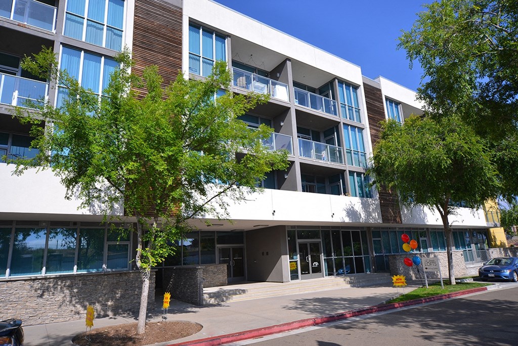 Front enterance to 12th Street Lofts in National City, California.