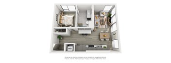 a 3d rendering of our 1 bedroom apartment at the crossings at white marsh apartments in white