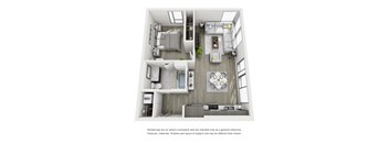 a 3d floor plan of a 1 bedroom apartment