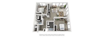 a 3d floor plan of a 2100 sq. ft. apartment
