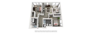 a 3d floor plan of a 1 bedroom apartment