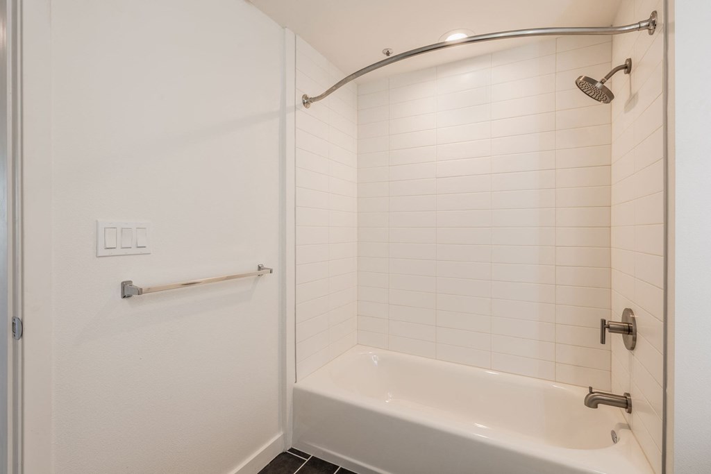 a bathroom with a shower and a tub and a sink