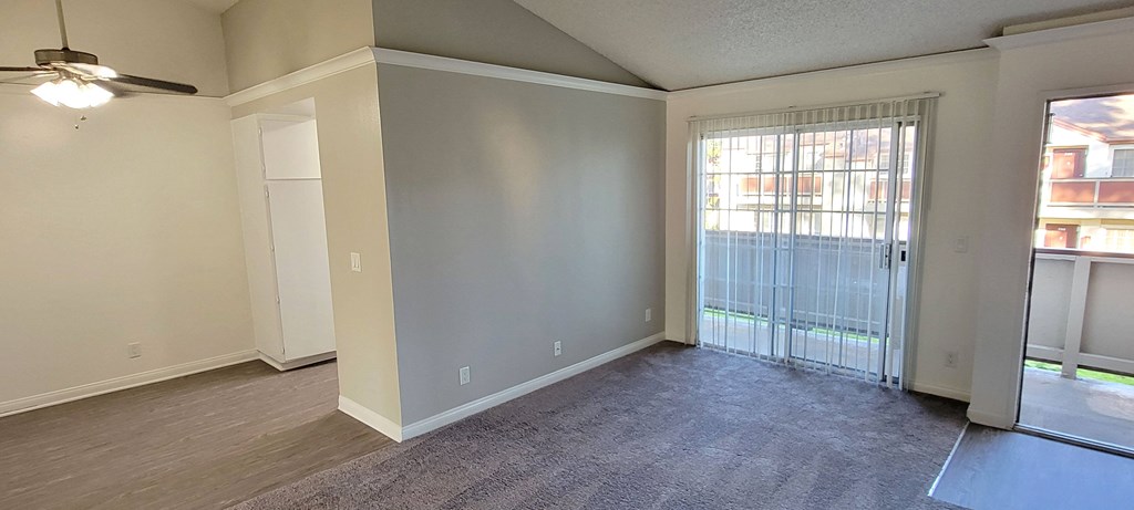 Front enterance into living room at Northwood Apartments in Upland, California.