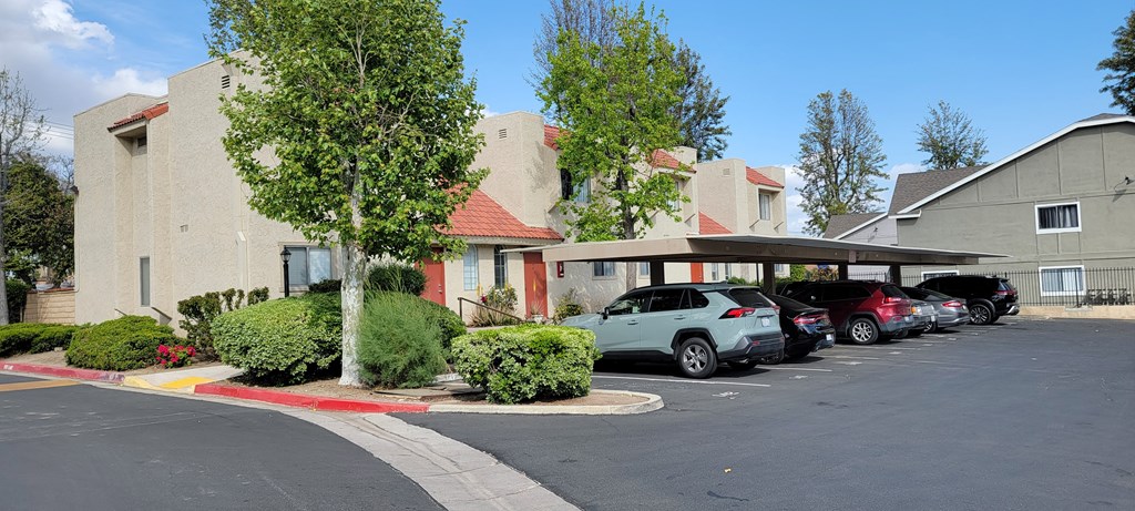 Secure gated assigned parking at Sierra Vista Apartment Homes in Lake Elsinore, California.