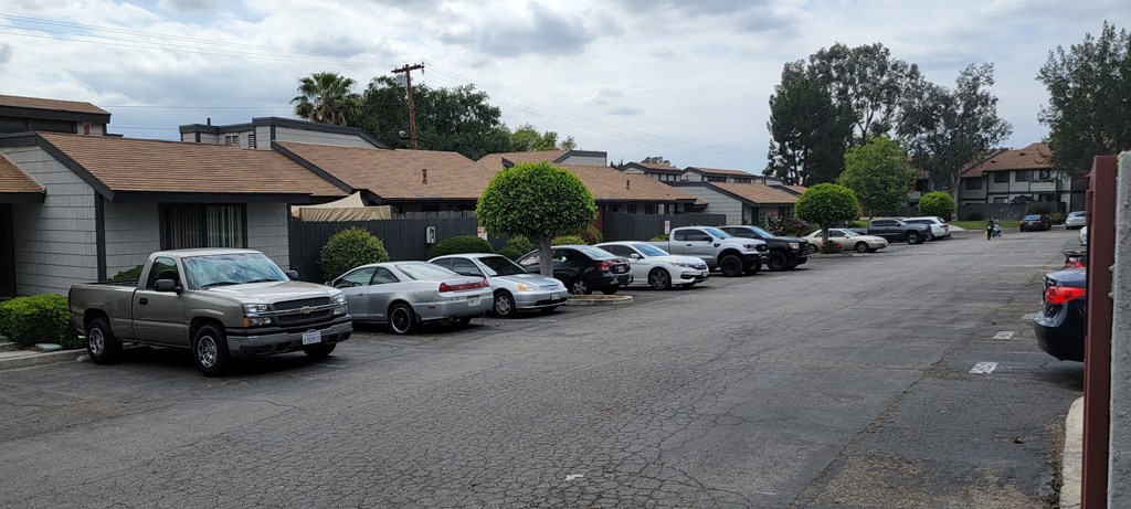 Duplexes and ample parking at Dove Ridge Apartments in Riverside, Ca.