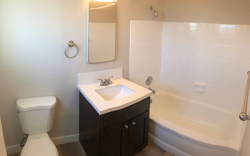 Bathroom in unit 12 at 5747 Lauretta Street Apartments in San Diego, California.
