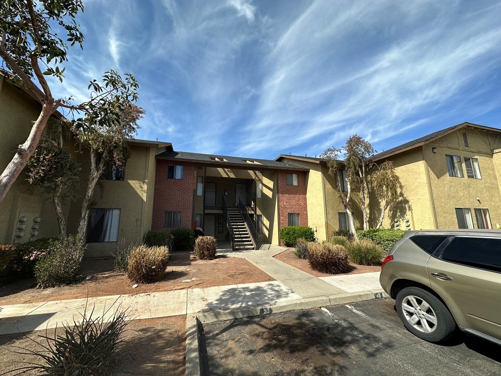 Asigned parking in front of Riverdale Apartment Homes in Hemet, California.