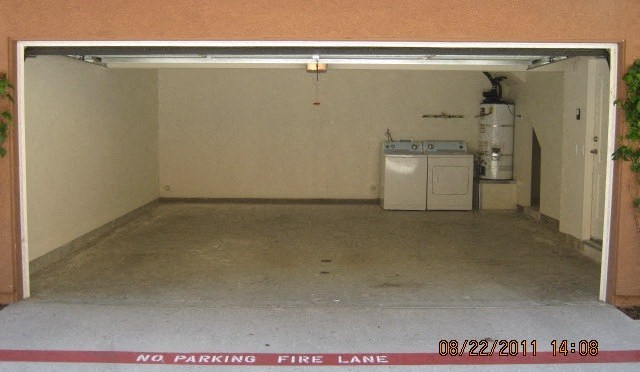 Two car attached garage at Serenata Townhomes in San Diego, California.