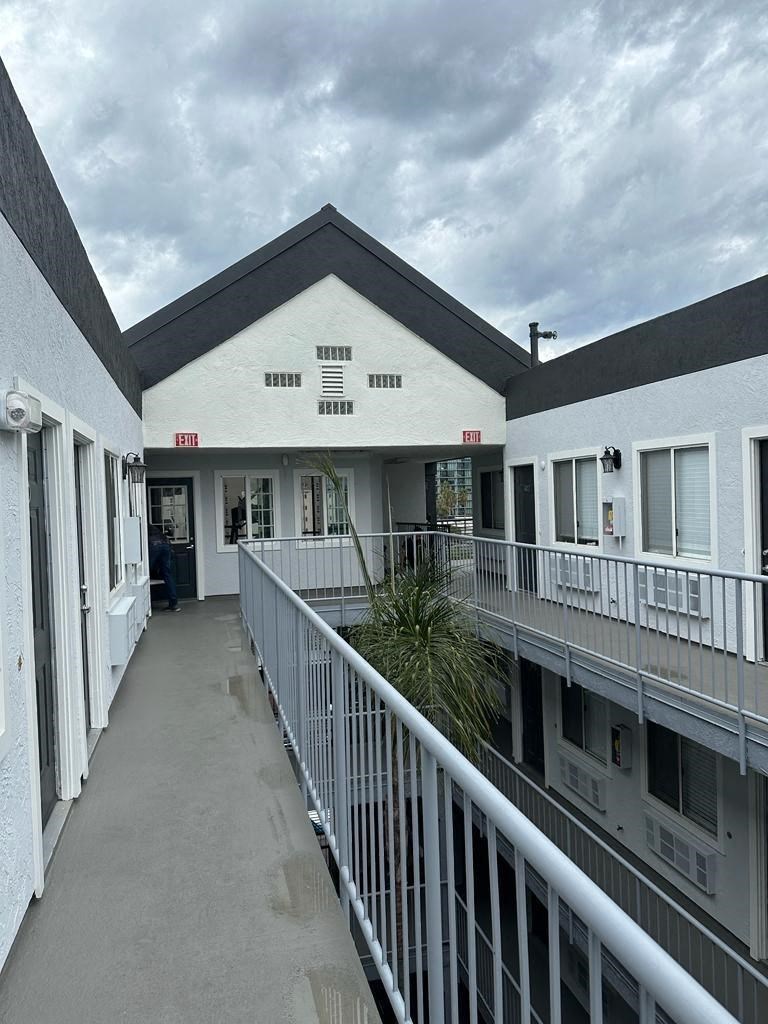 Top floor view of innear courtyard apartment enterances at the Atrium Apartments.