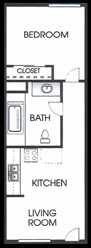 a small house with a bathroom and a kitchen