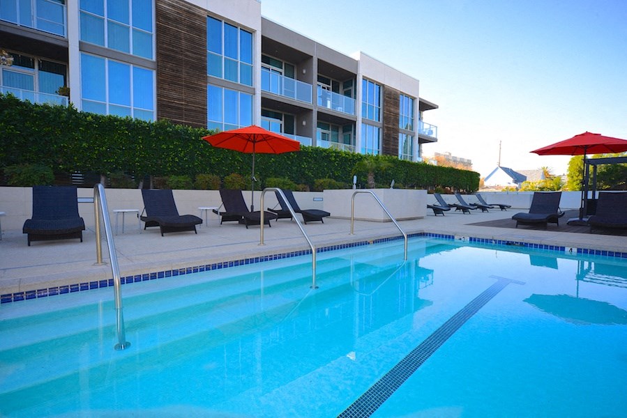 Fantastic sun deck and swimming pool at 12th Street Lofts in National City, California.