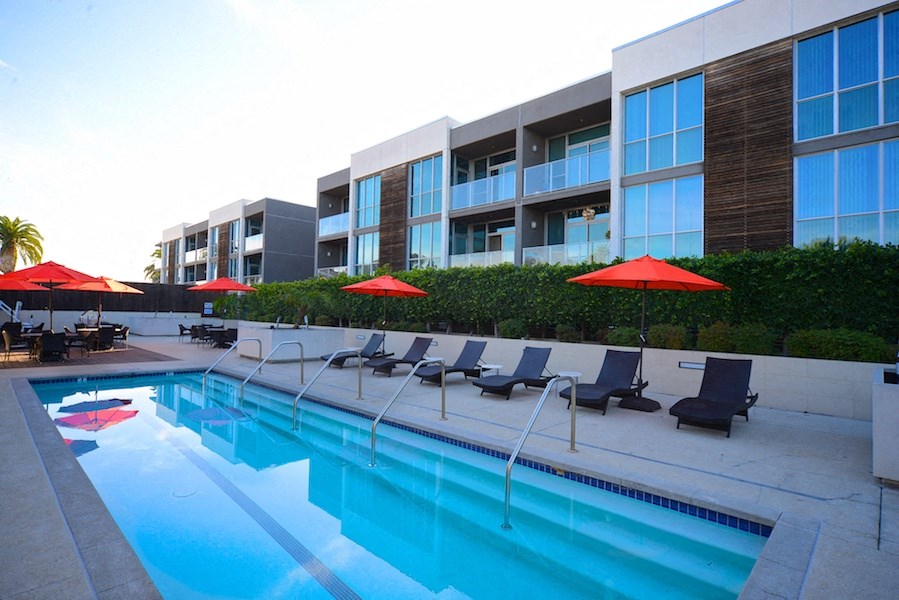 Swimming pool and great sun deck at 12th Street Lofts in National City, California.