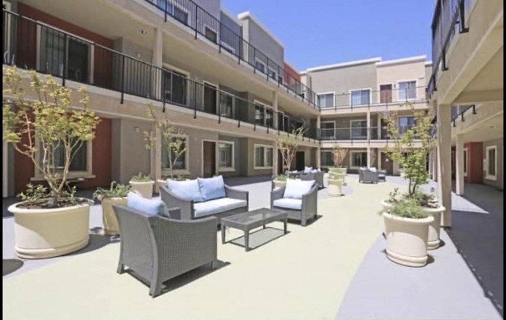 The inner court is a great place to relax at City Plaza Apartments in Escondido, California.