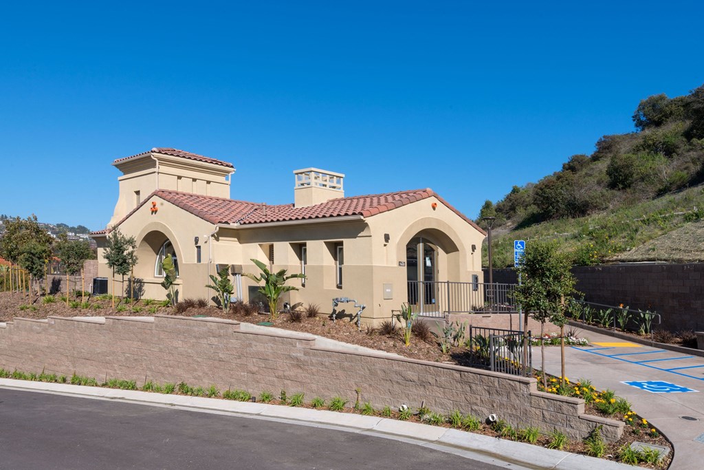 Leasing office near the enterance to Costa Pointe Luxury Townhomes in the La Costa area of Carlsbad, California.