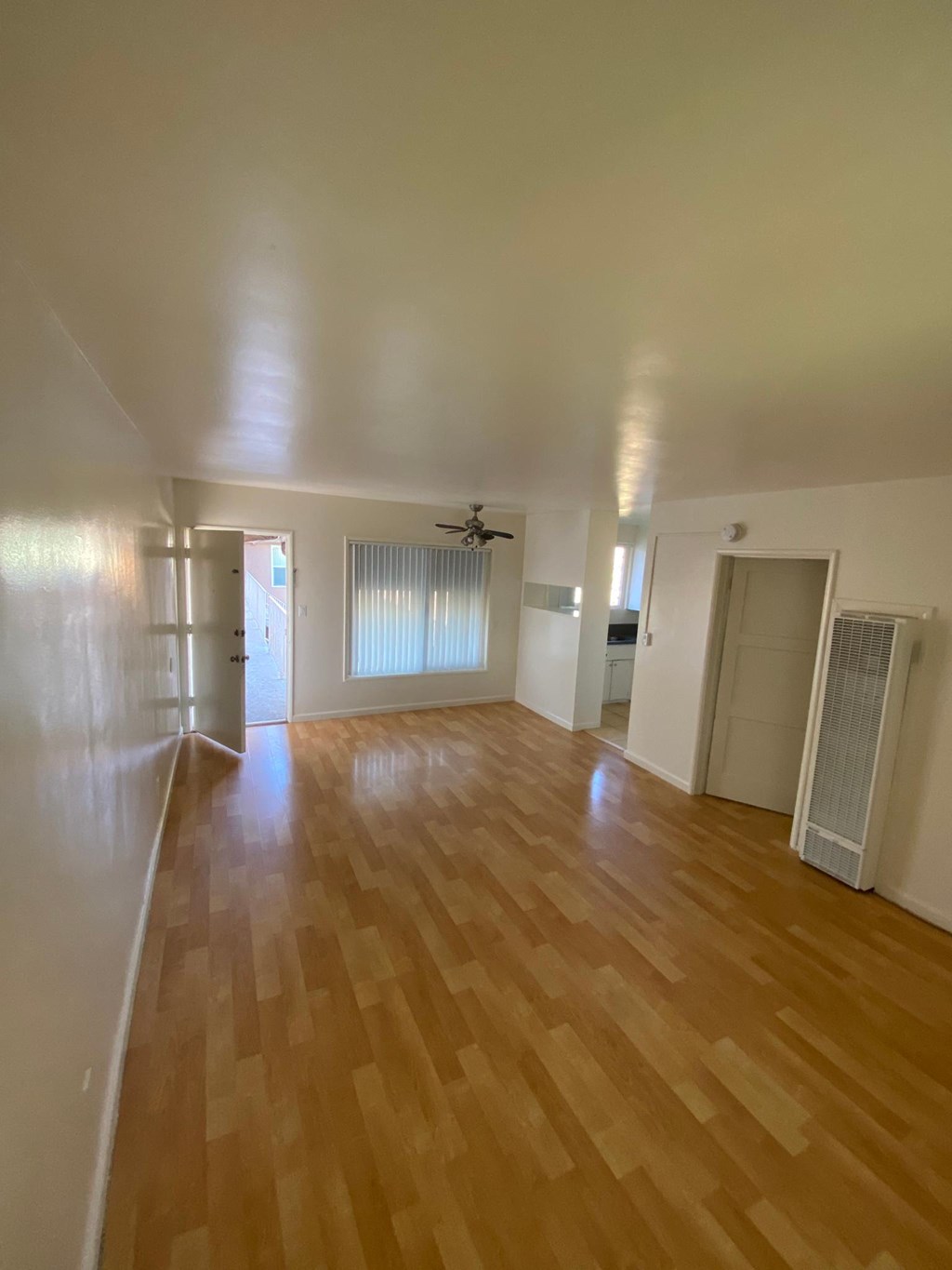Front room and entry in Edison Apartments in Burbank, California.