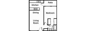 a floor plan of a small house with a kitchen and a living room