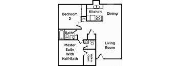 a floor plan of a house with a bathroom and a kitchen