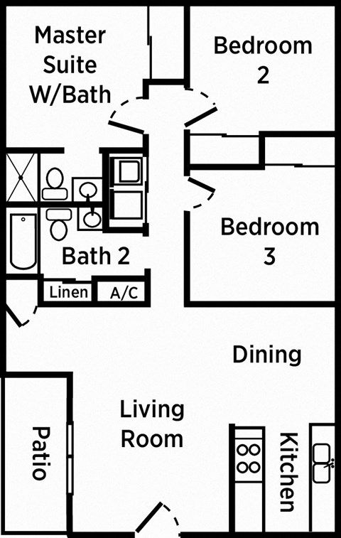 a floor plan of a house with two bedrooms and two bathrooms and a living room with a