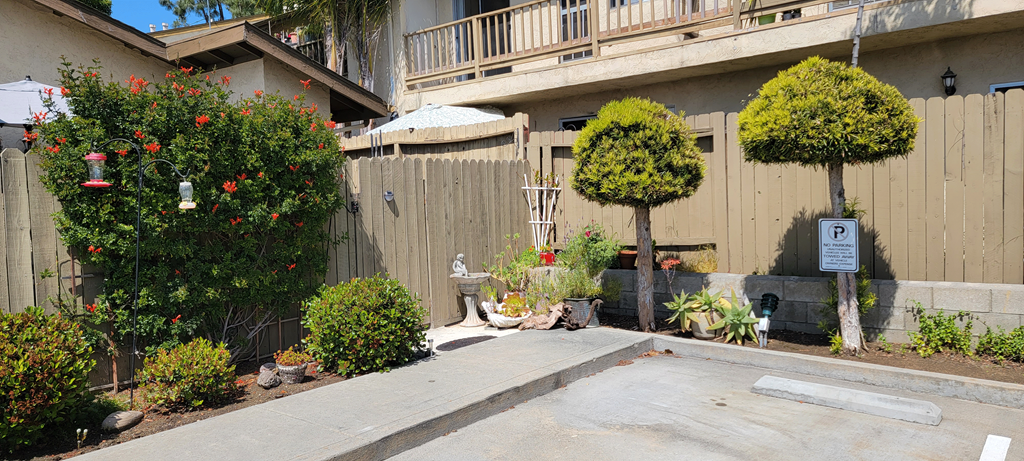 Nice landscaping in parking lot at Sierra Heights Apartments.