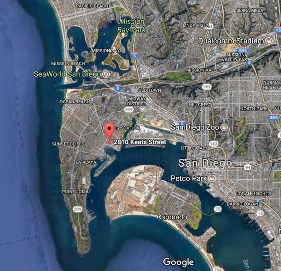 San Diego Bay map showing Harbor Villa Apartments just off North Bay.