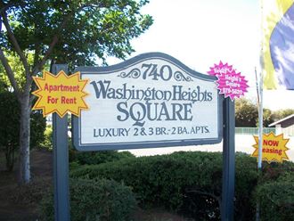 Front enterance sign at Washington Heights Square Apartments n El Cajon, California.