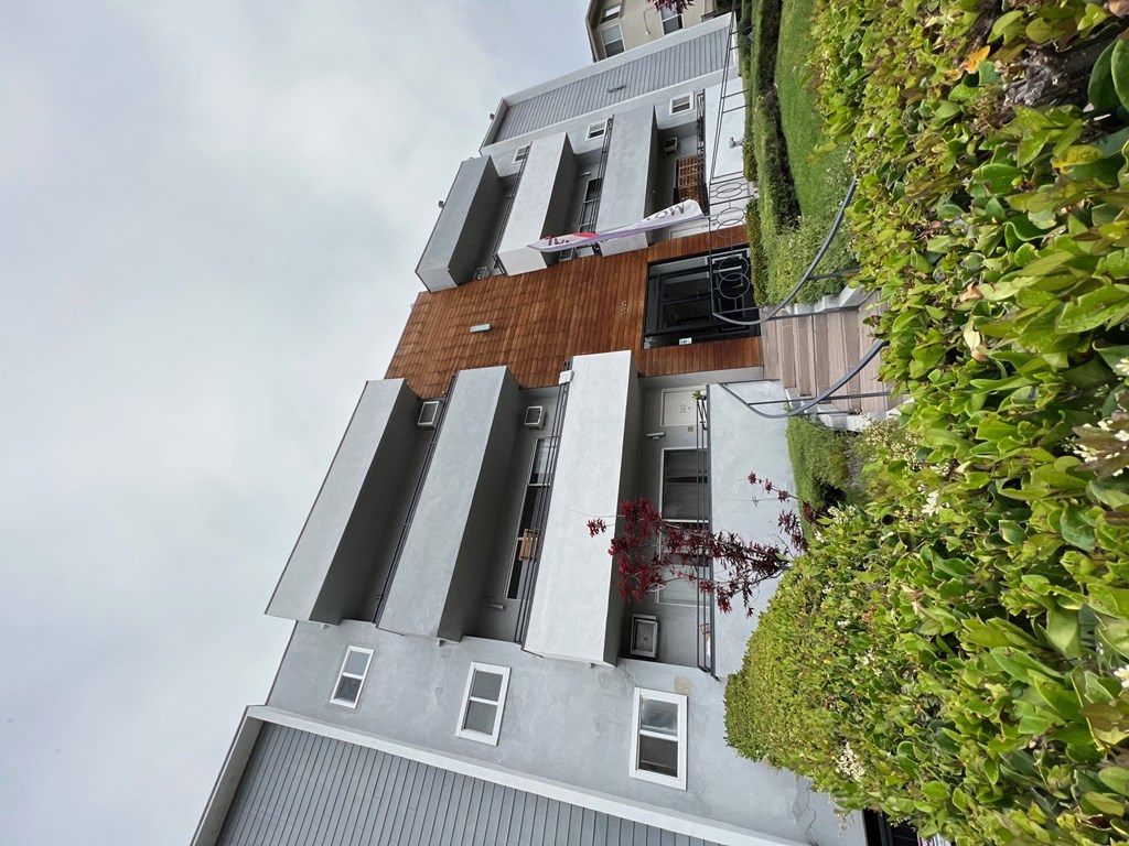 Look up at The Carlton apartments in Hollywood, California.