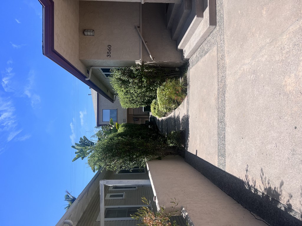 Looking up the driveway at Herman Avenue Apartments in San Diego North Park neighborhood.