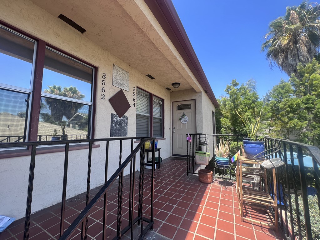 Second floor patio landing at Herman Avenue Apartments in the North Park area of San Diego, California.